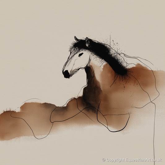 Fluid Sepia Profile - horse portrait art print and canvas by Julian Vance A.I