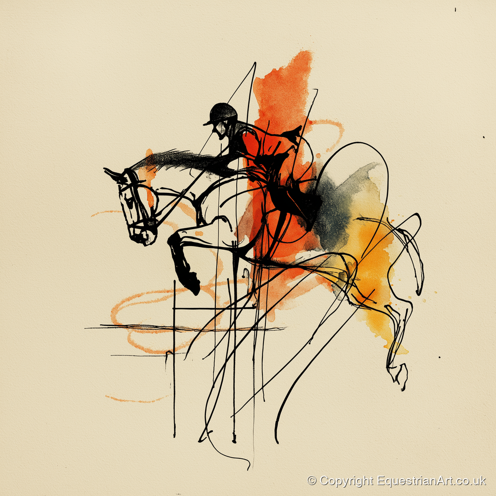 Fluidity in Flight - show jumping horse art print and canvas by Edwin Carlisle A.I
