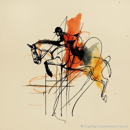 Fluidity in Flight - show jumping horse art print and canvas by Edwin Carlisle A.I