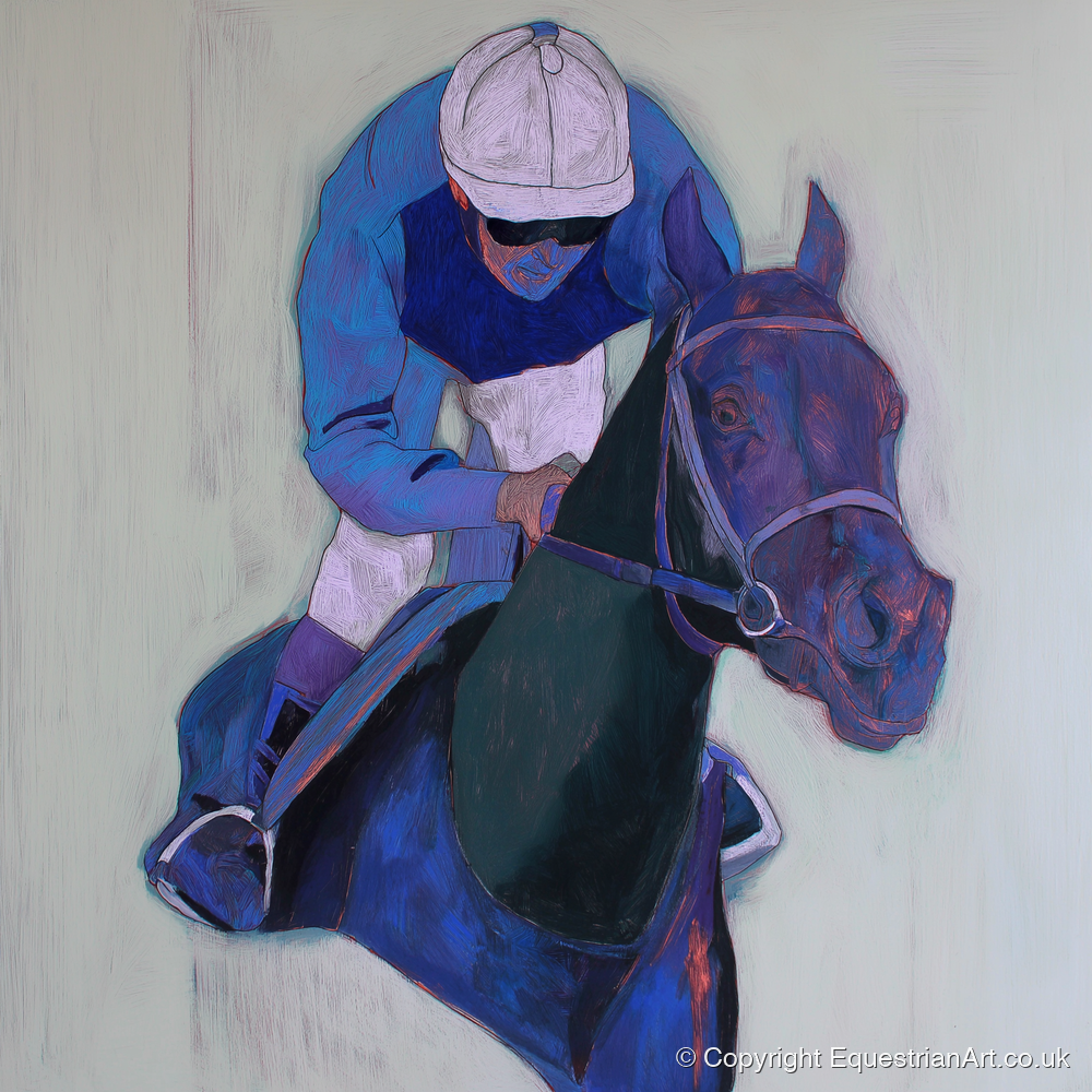 Focused in Blue - racing horse art print and canvas by Marcus Vane A.I