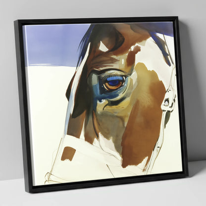 The Indigo Gaze horse portrait canvas wall art in black frame
