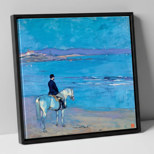 Gentleman's Coastal Ride horse landscape canvas wall art in black frame