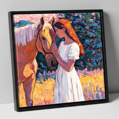 A Quiet Connection horse & rider canvas wall art in black frame