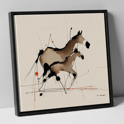 Sepia Shadows mare & foal canvas wall art in black frame