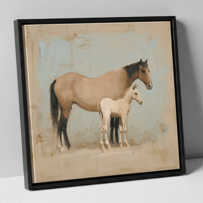 A Quiet Bond mare & foal canvas wall art in black frame