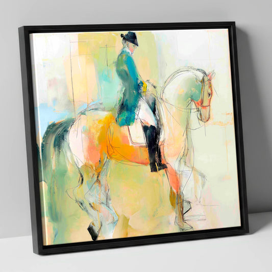 Abstract Dressage Harmony dressage horse canvas wall art in black frame