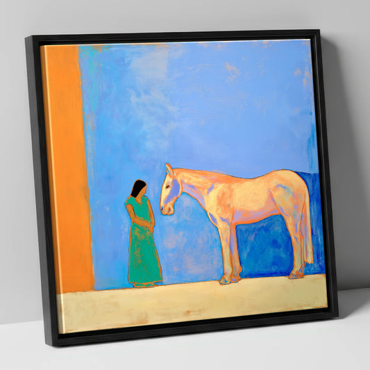 Silent Understanding horse & rider canvas wall art in black frame