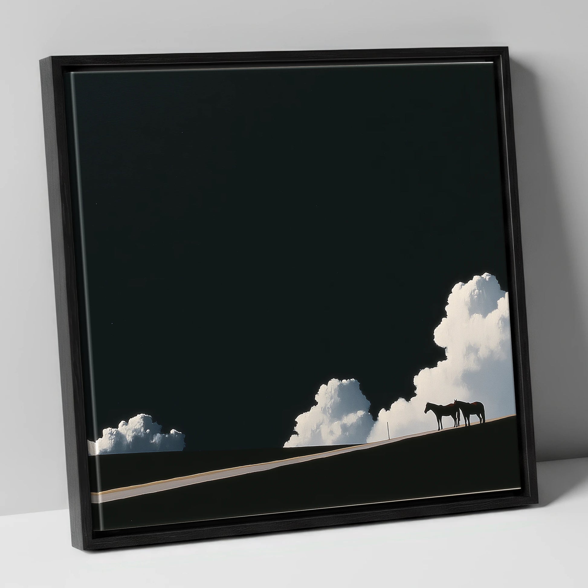 Beneath an Obsidian Sky horse landscape canvas wall art in black frame