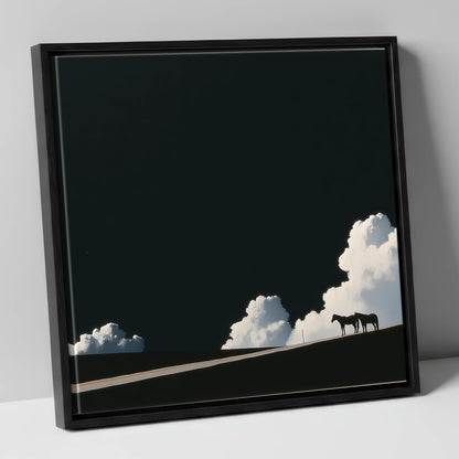 Beneath an Obsidian Sky horse landscape canvas wall art in black frame