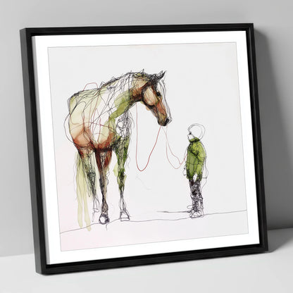Quiet Connection horse & rider canvas wall art in black frame