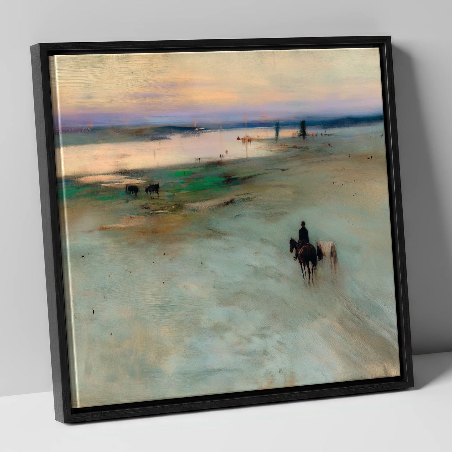 Across the Evening Sands horse landscape canvas wall art in black frame