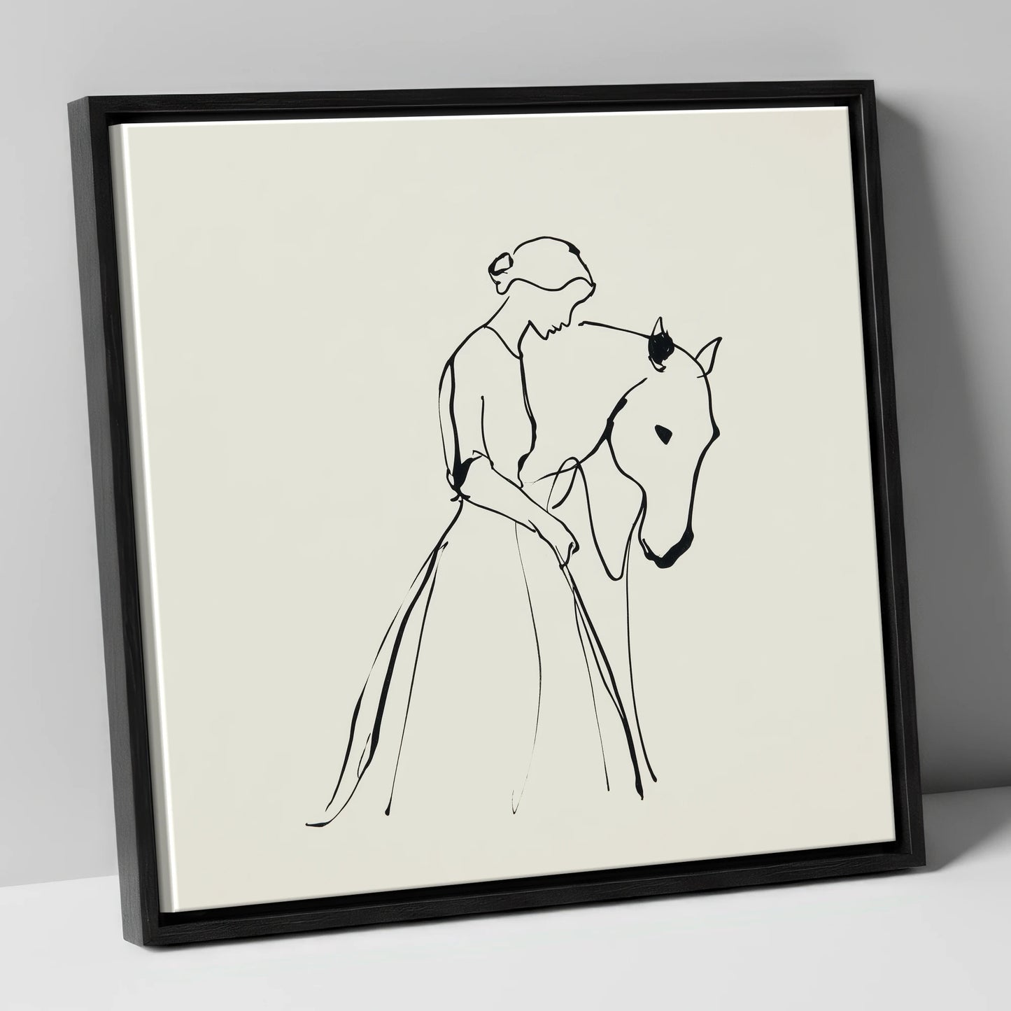 Elegant Connection horse & rider canvas wall art in black frame