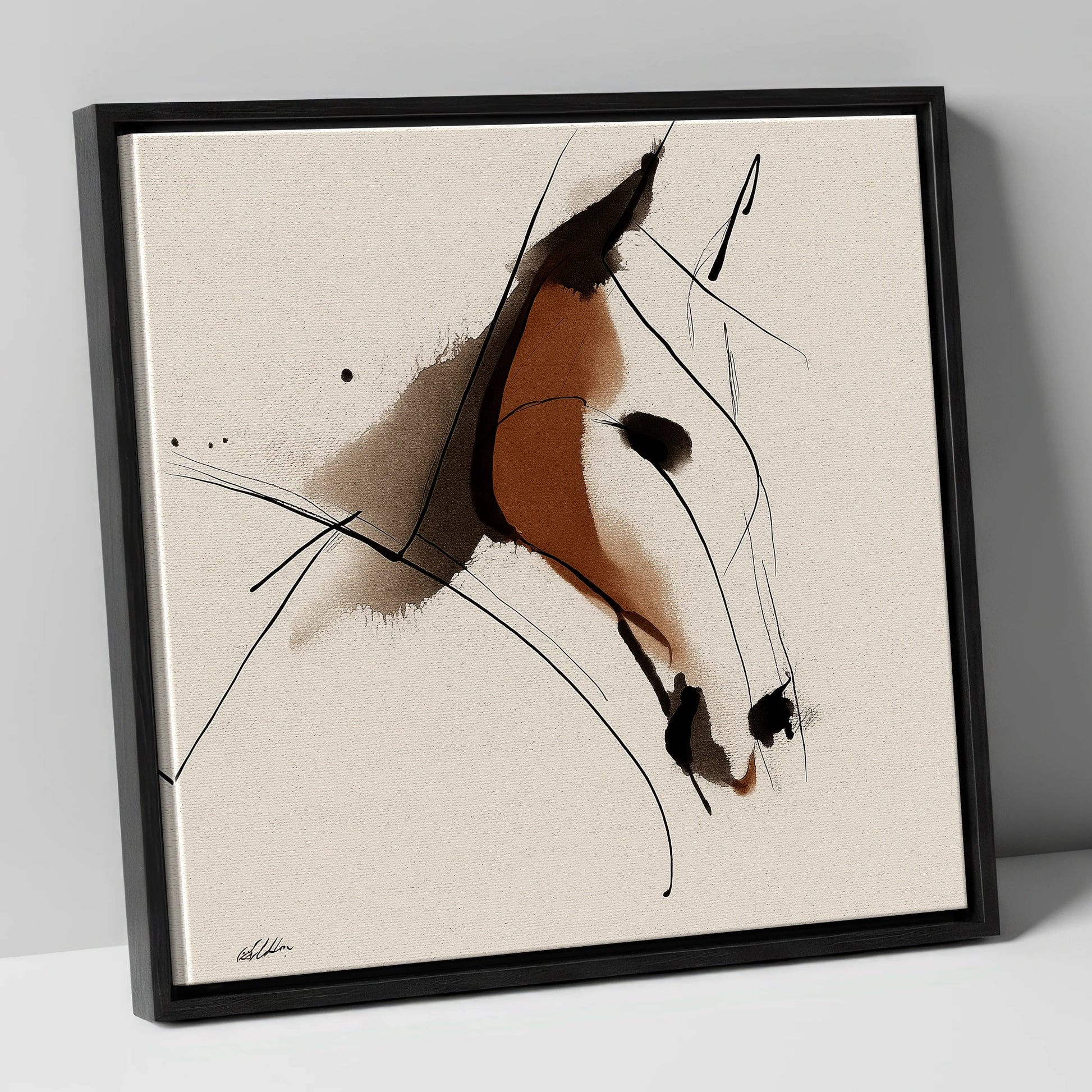 Abstract Sienna Profile horse portrait canvas wall art in black frame
