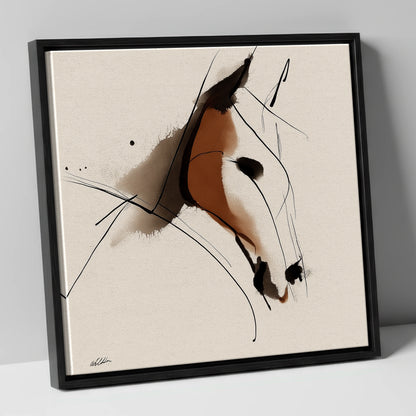 Abstract Sienna Profile horse portrait canvas wall art in black frame