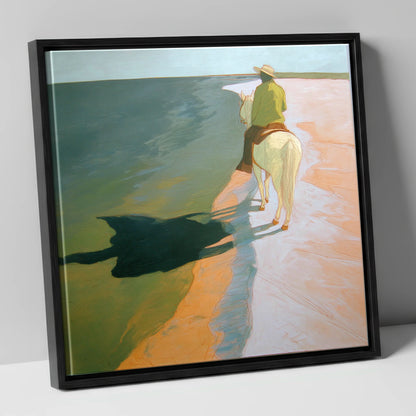 Tide Line Shadows beach horse canvas wall art in black frame