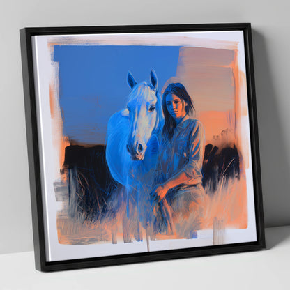 The Silent Connection horse & rider canvas wall art in black frame