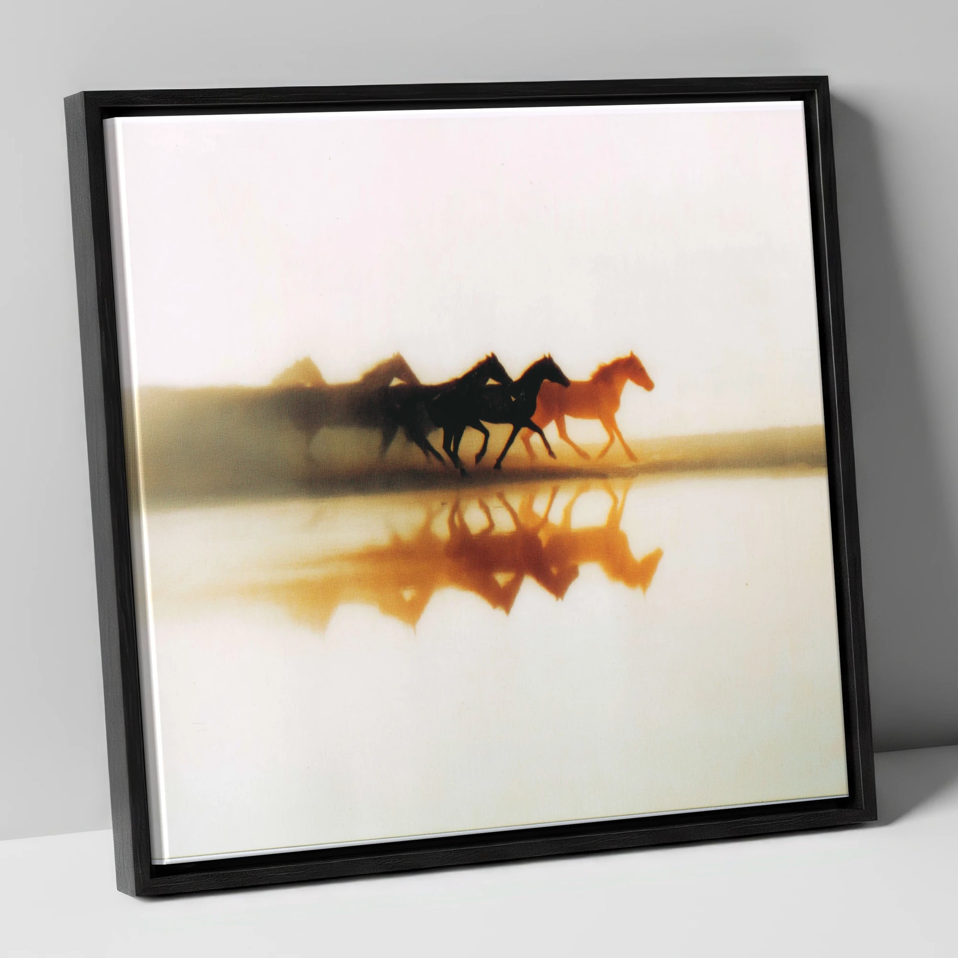 Whispers of the Herd wild horses canvas wall art in black frame