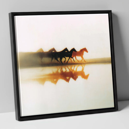 Whispers of the Herd wild horses canvas wall art in black frame