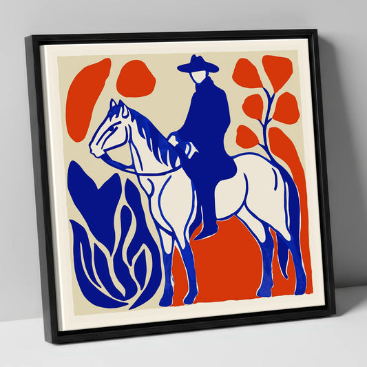 The Cobalt Western Rider western horse canvas wall art in black frame