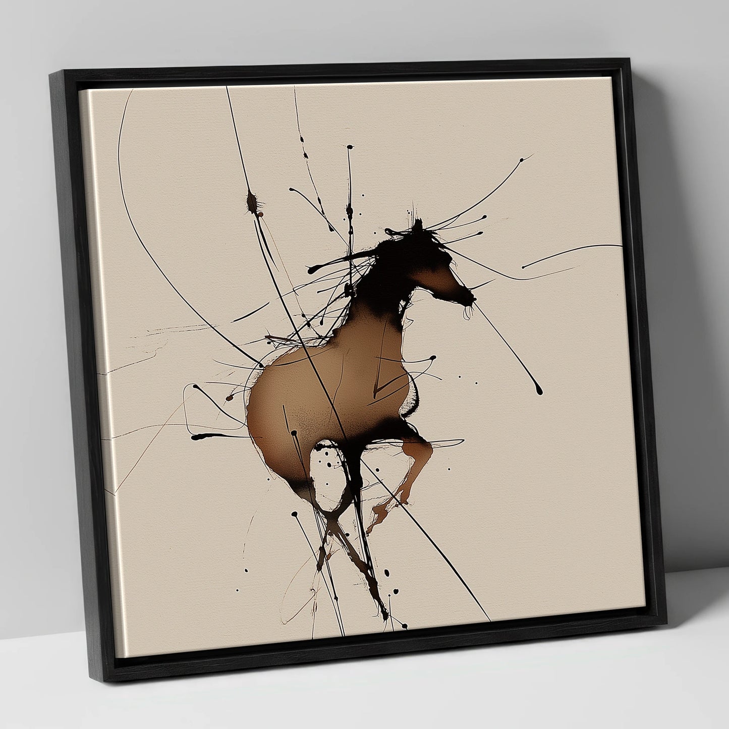 Kinetic Equine Spirit wild horses canvas wall art in black frame
