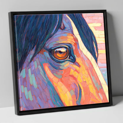 The Vivid Gaze horse portrait canvas wall art in black frame