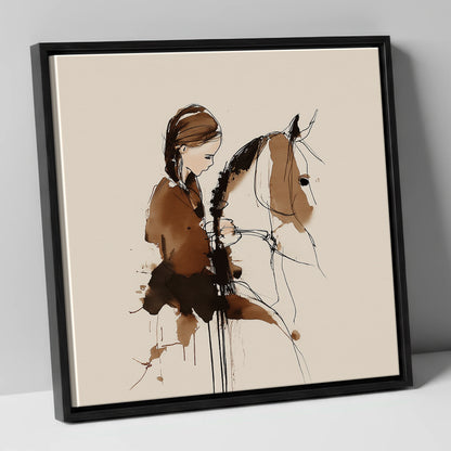 Quiet Bond horse & rider canvas wall art in black frame