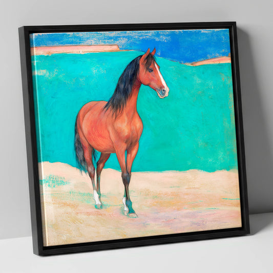 Radiant Chestnut Profile horse breed canvas wall art in black frame