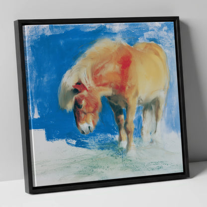Golden Grazing Pony horse breed canvas wall art in black frame