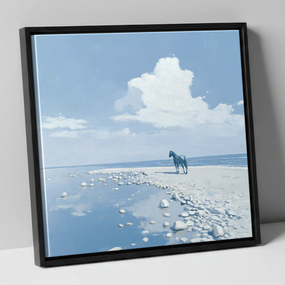 The Solitary Shore horse landscape canvas wall art in black frame