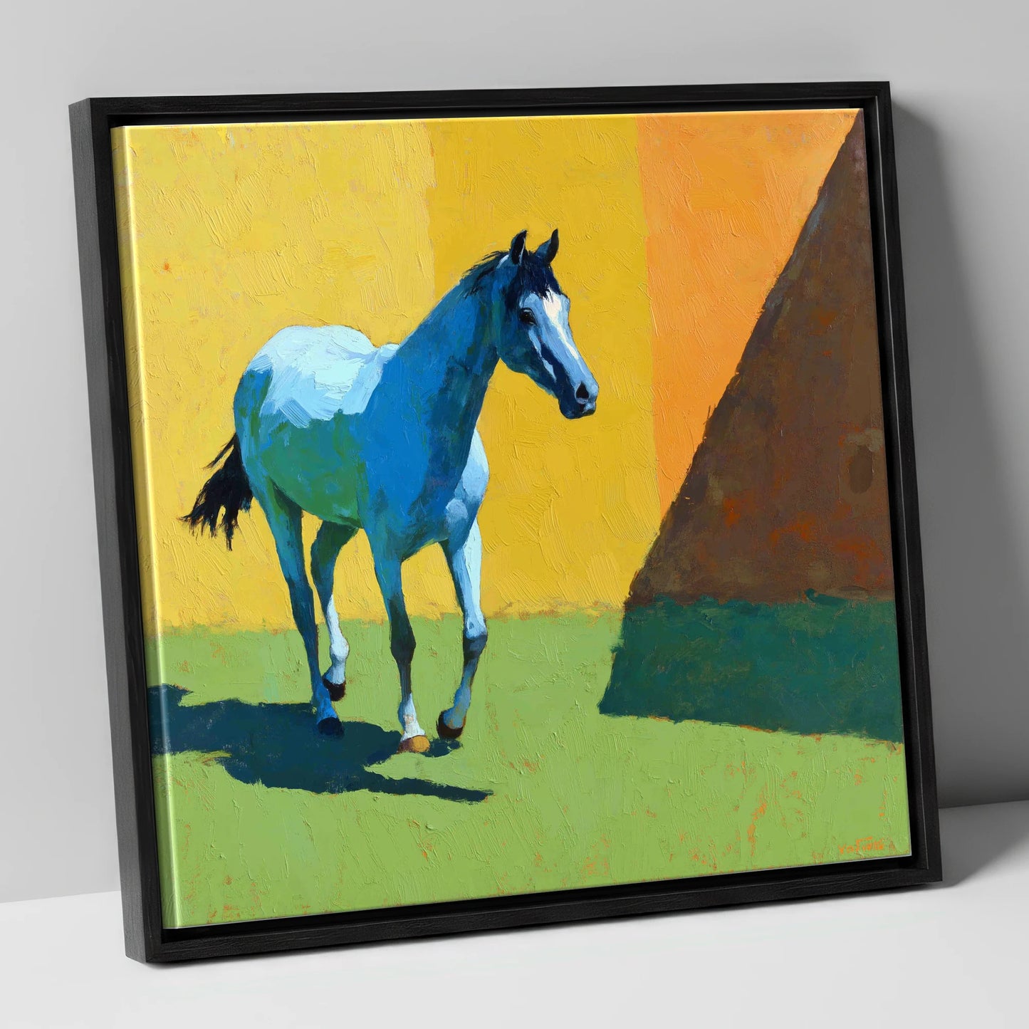 Cerulean Summer Stride horse breed canvas wall art in black frame
