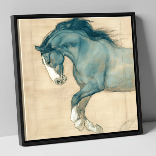 Study in Teal horse portrait canvas wall art in black frame