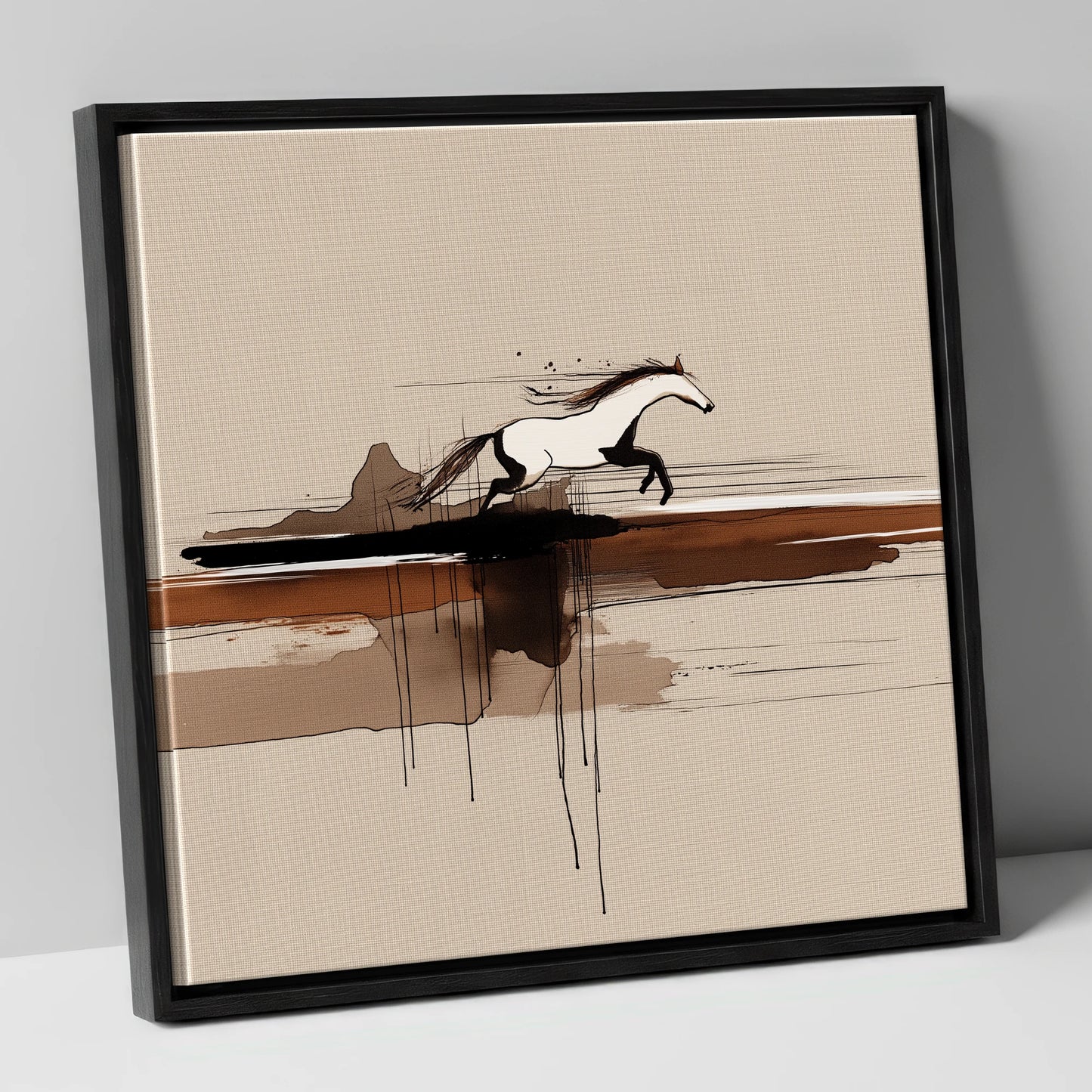 Horizon Bound wild horses canvas wall art in black frame
