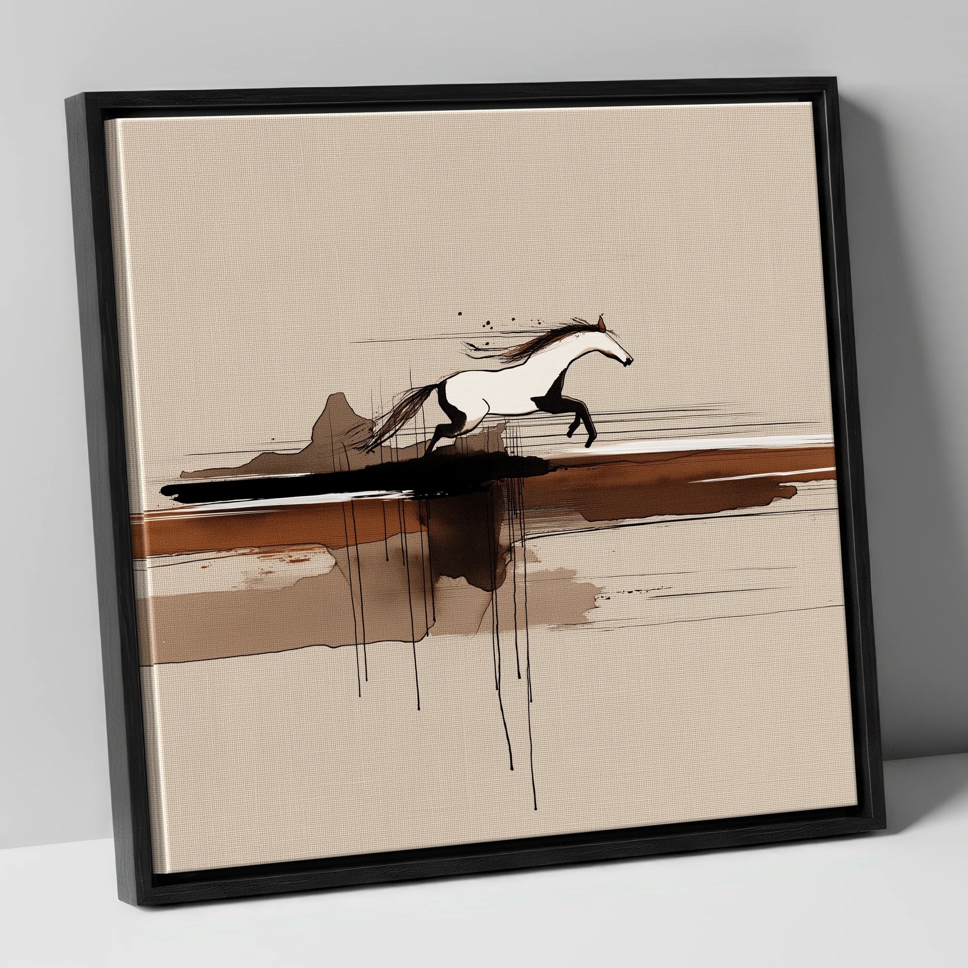 Horizon Bound wild horses canvas wall art in black frame