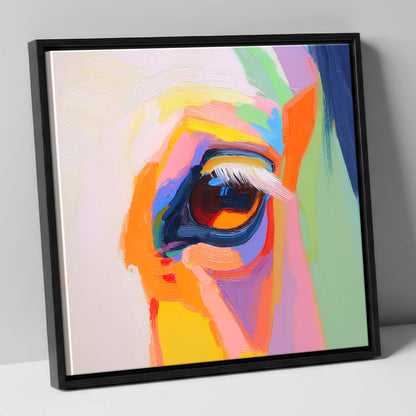 Kaleidoscopic Gaze horse portrait canvas wall art in black frame
