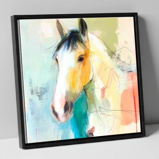 Quiet Grace in Ochre horse portrait canvas wall art in black frame