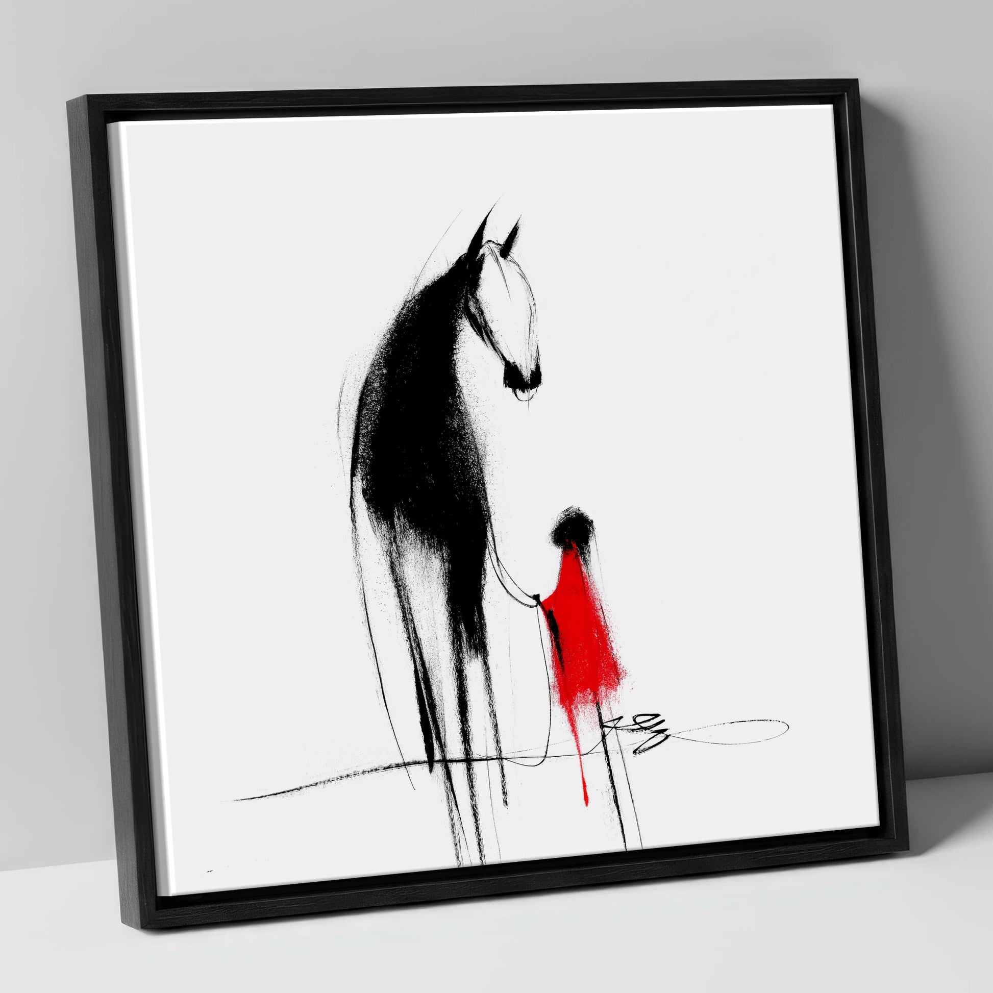 Crimson Connection horse & rider canvas wall art in black frame