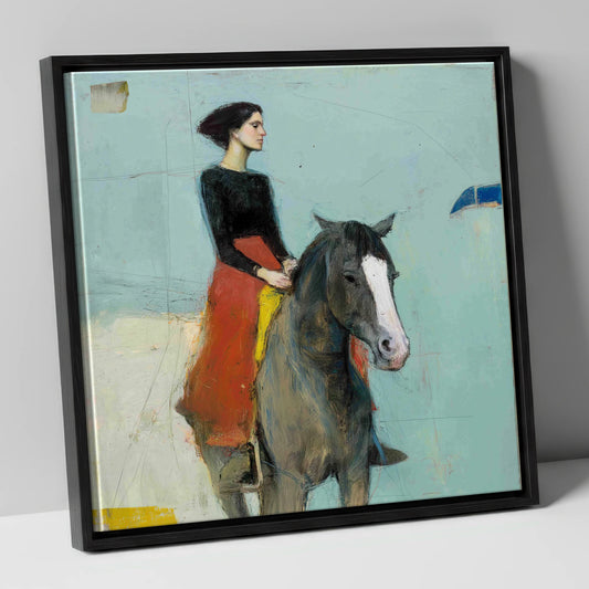 Poised in Profile horse & rider canvas wall art in black frame