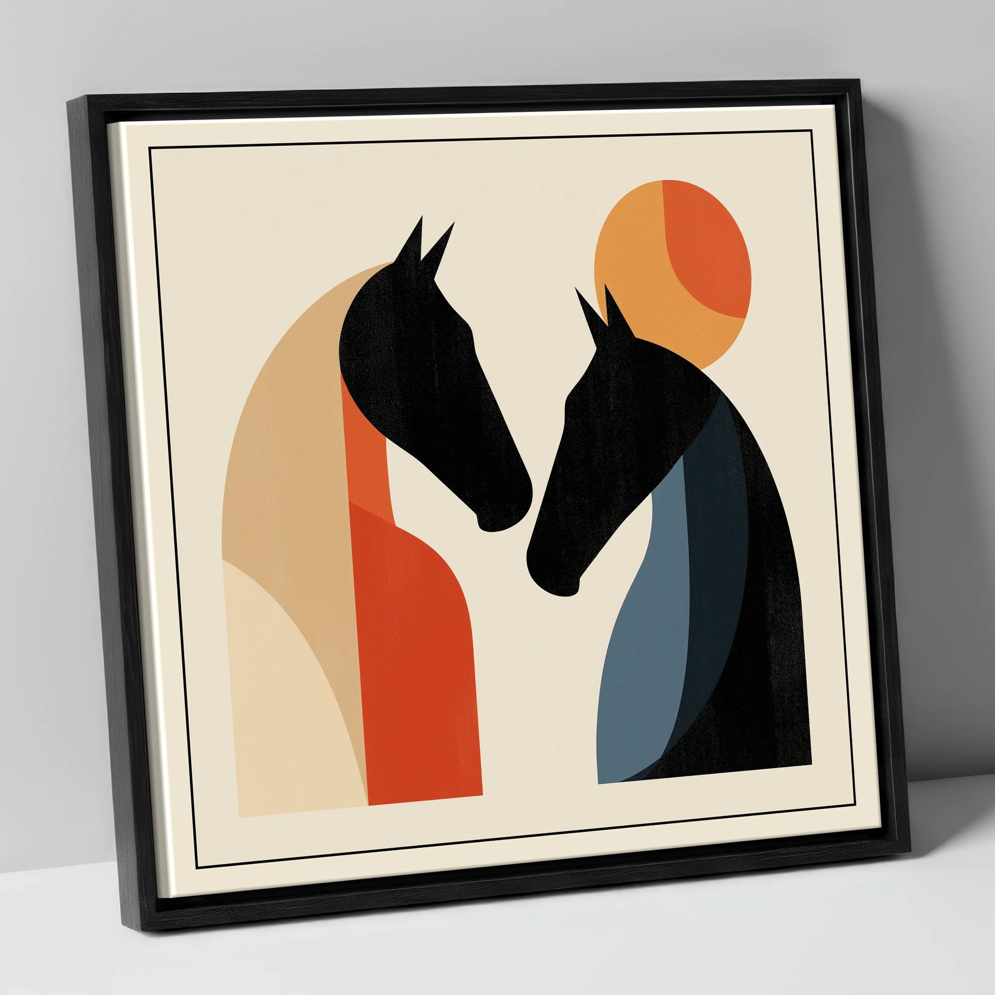 Geometric Equine Greeting horse portrait canvas wall art in black frame