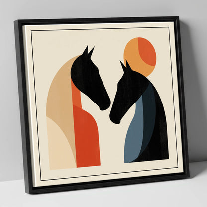 Geometric Equine Greeting horse portrait canvas wall art in black frame