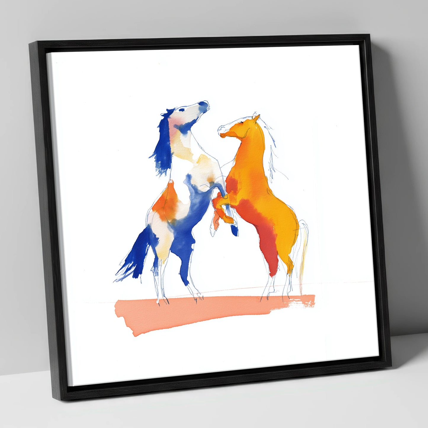 Clash of Colours wild horses canvas wall art in black frame