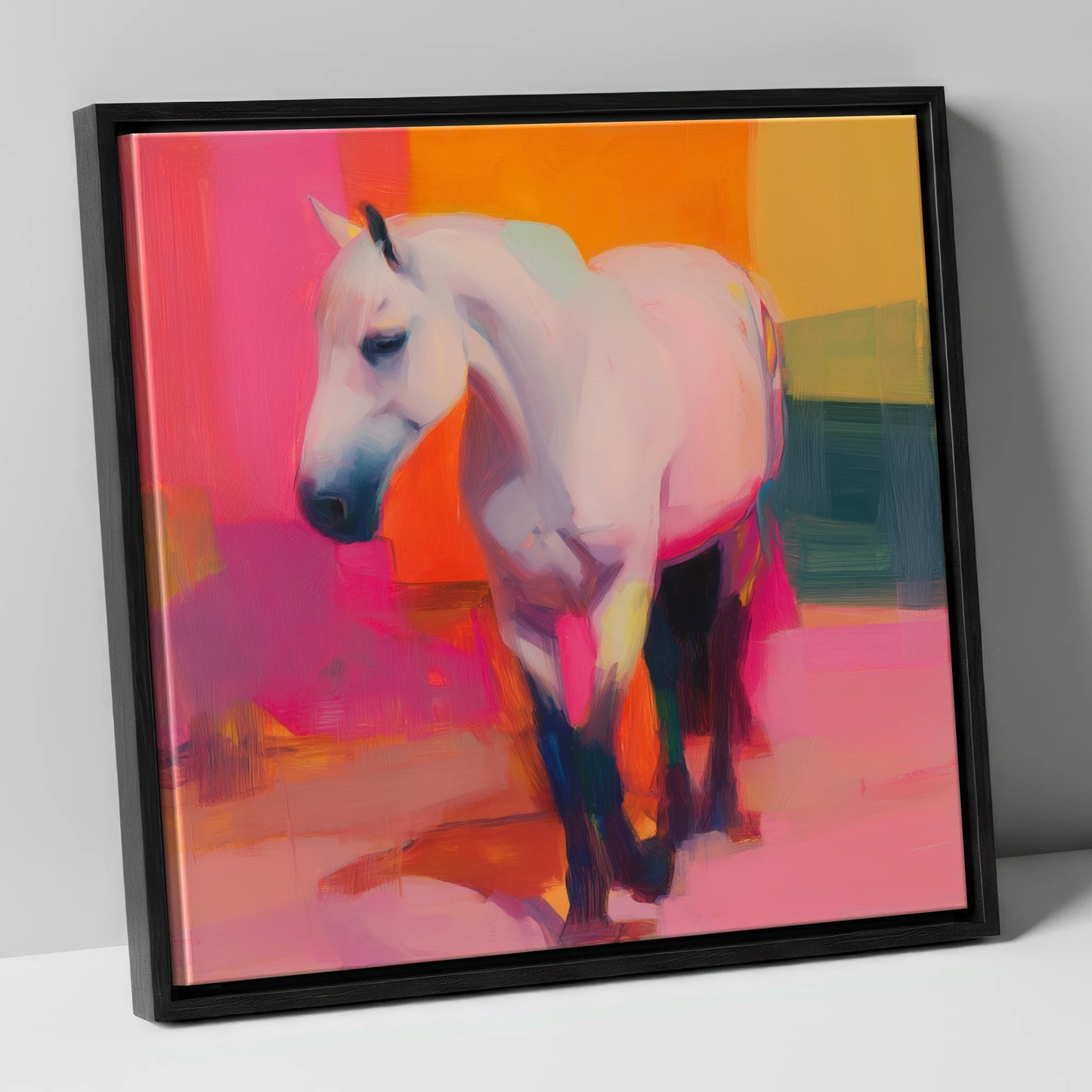 The Vibrant Grey horse breed canvas wall art in black frame