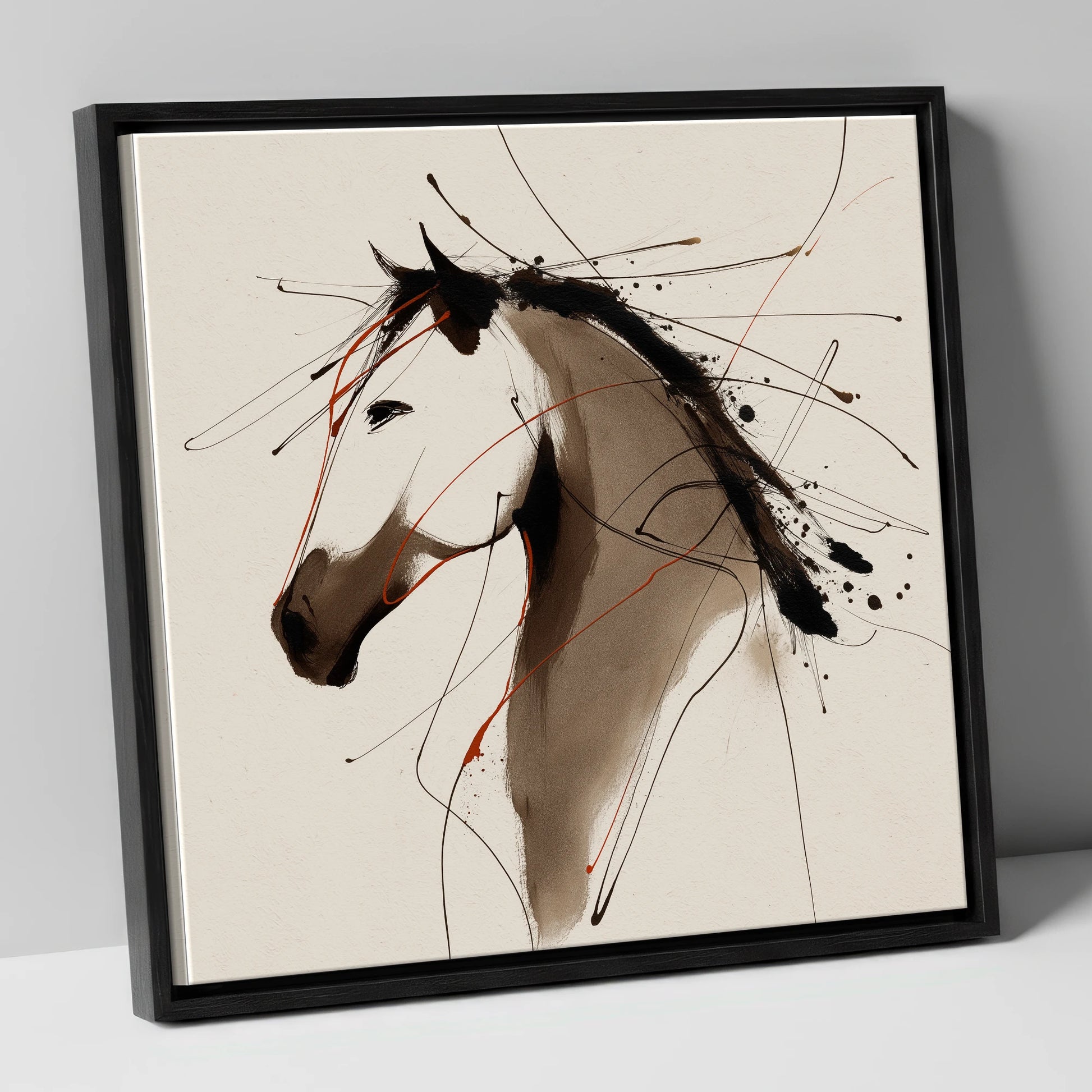 Dynamic Sepia Profile horse portrait canvas wall art in black frame