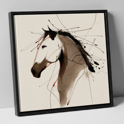 Dynamic Sepia Profile horse portrait canvas wall art in black frame