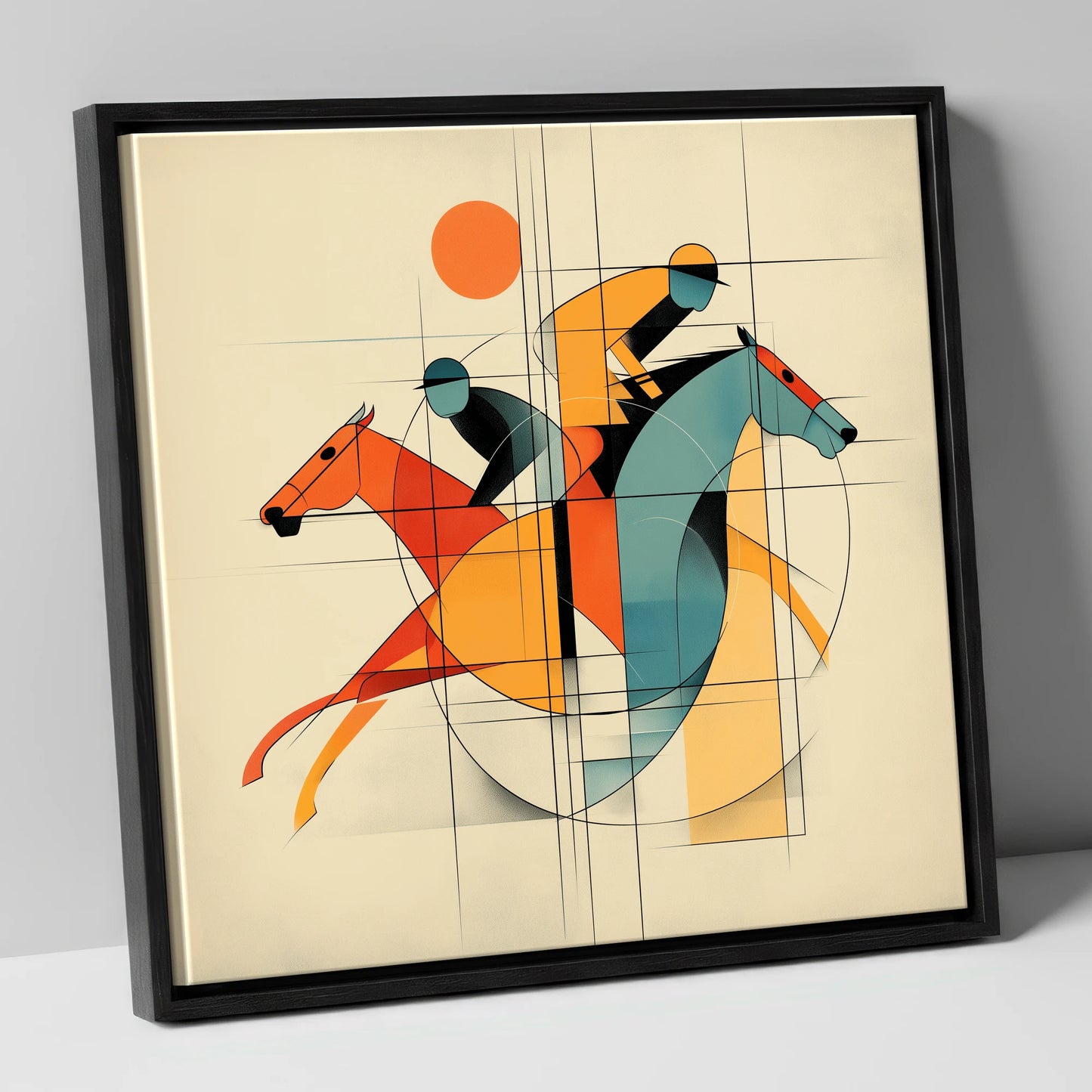 Geometry of the Gallop racing horse canvas wall art in black frame