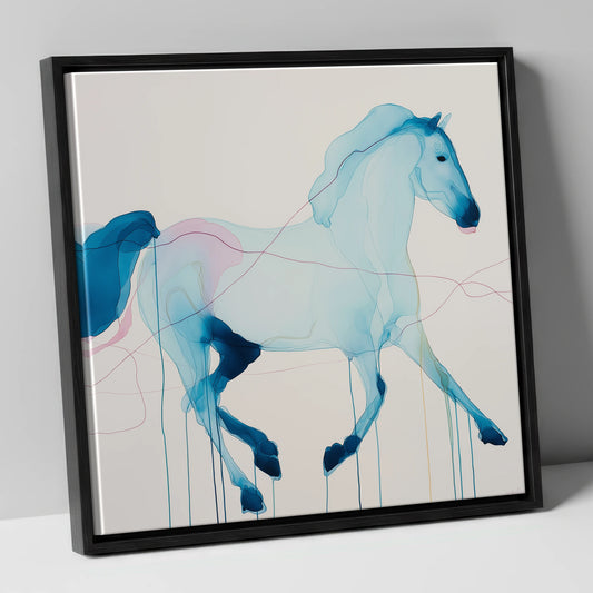 Fluidity in Azure horse breed canvas wall art in black frame