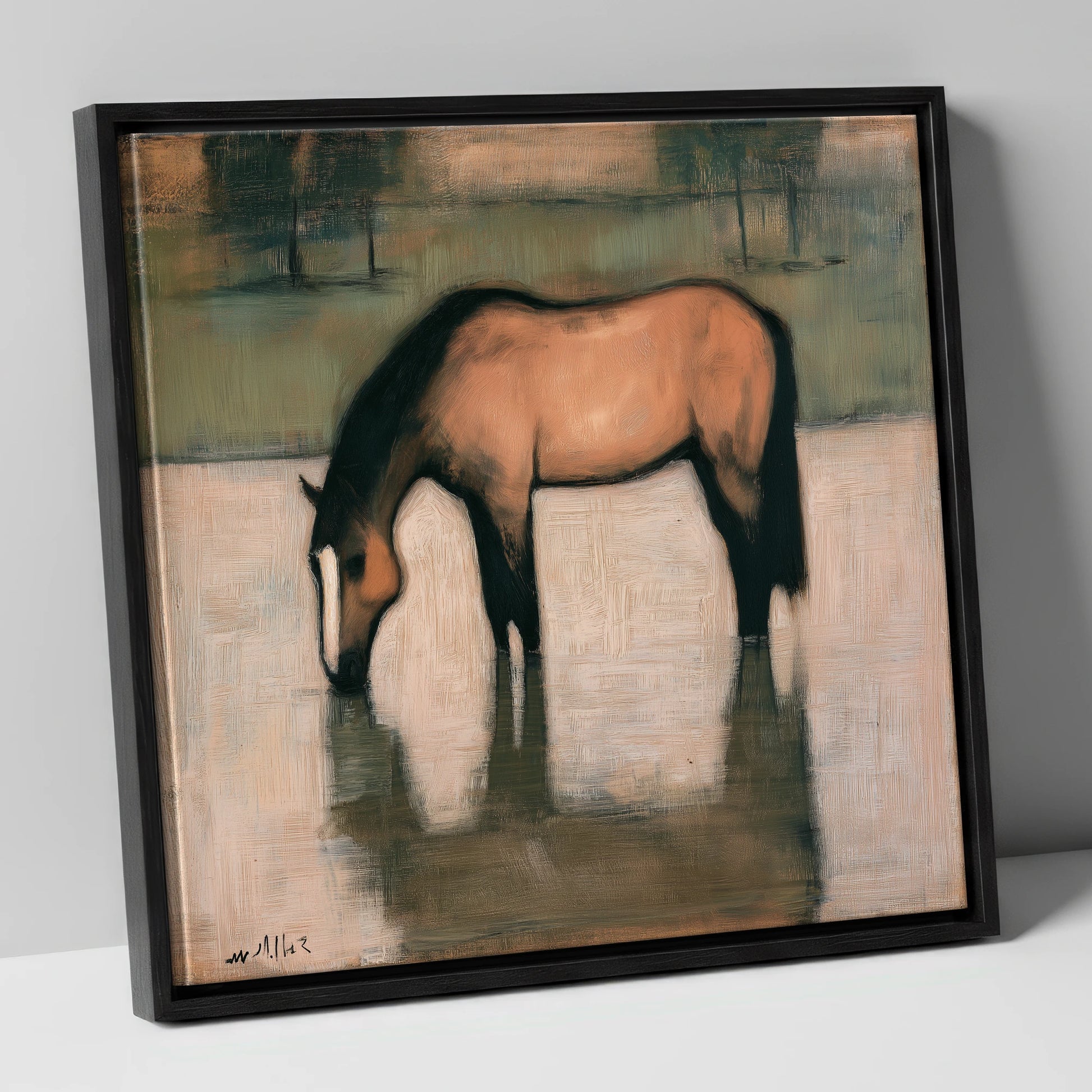 Quiet Reflection horse portrait canvas wall art in black frame
