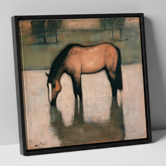 Quiet Reflection horse portrait canvas wall art in black frame