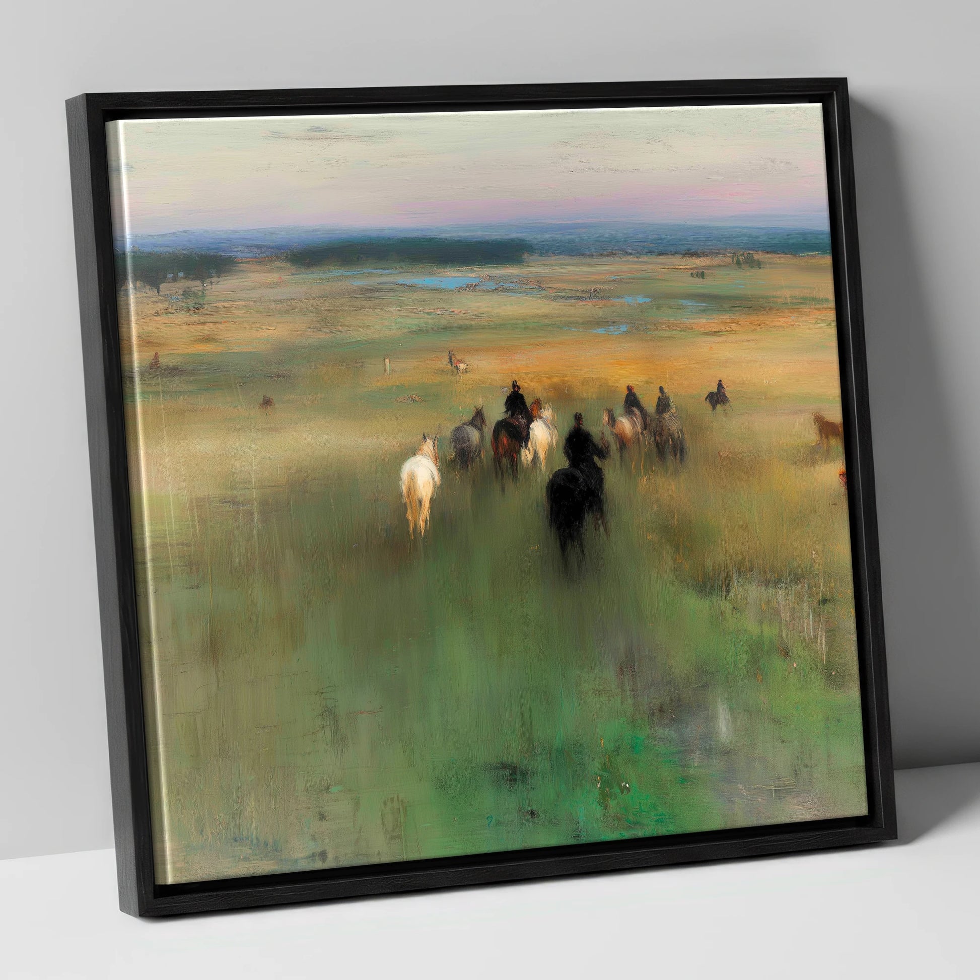 Riding Out horse landscape canvas wall art in black frame