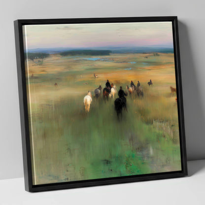 Riding Out horse landscape canvas wall art in black frame