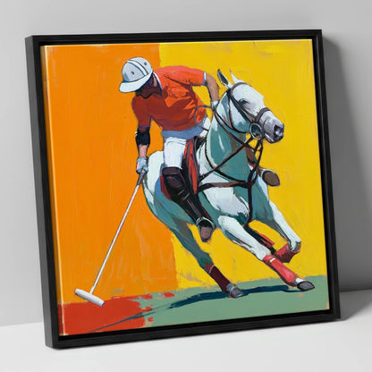 Mid-Swing Momentum polo horse canvas wall art in black frame